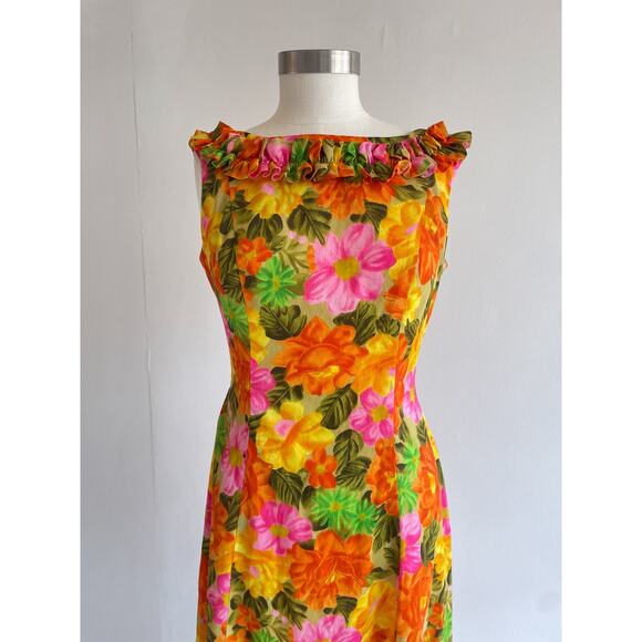 Vtg 60's Liberty House Ja-Na Tropical Floral Hawaiian Maxi Dress Sz S/M Retro - Picture 5 of 10